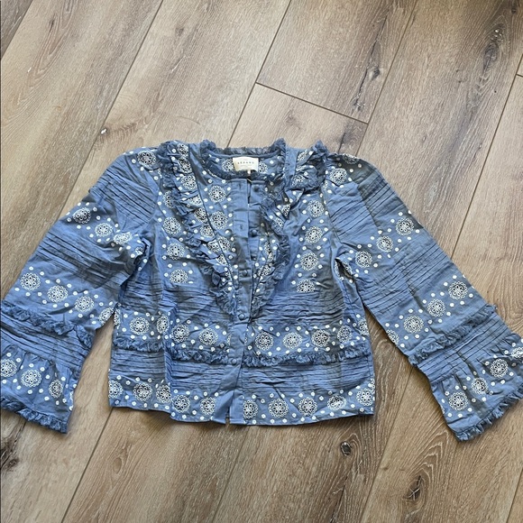 Sezane Tops - Sezane Nele embroidered vintage ruffle blue cropped shirt. NWT!!